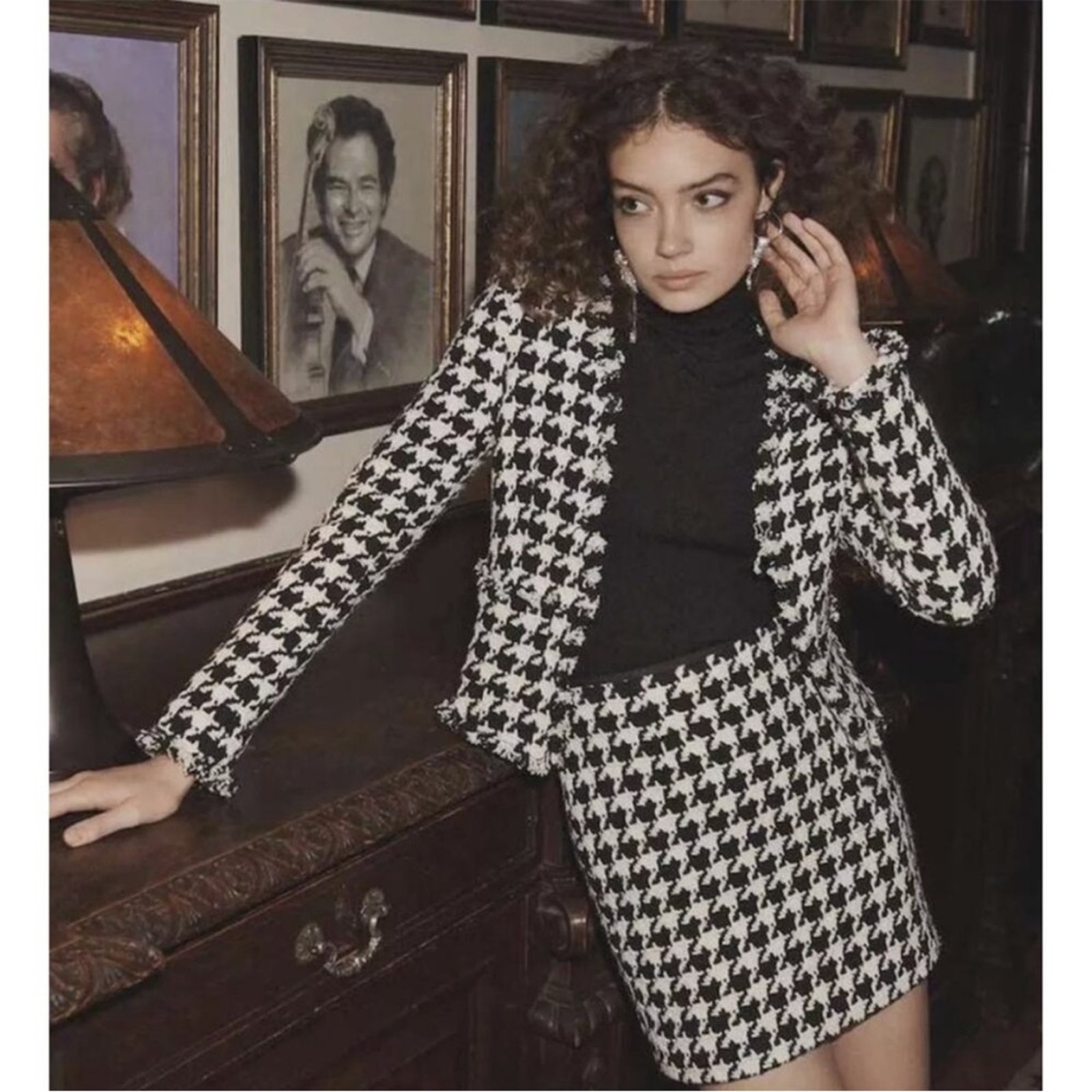 L'agence Adette Houndstooth Tweed Jacket Black White Sz 6